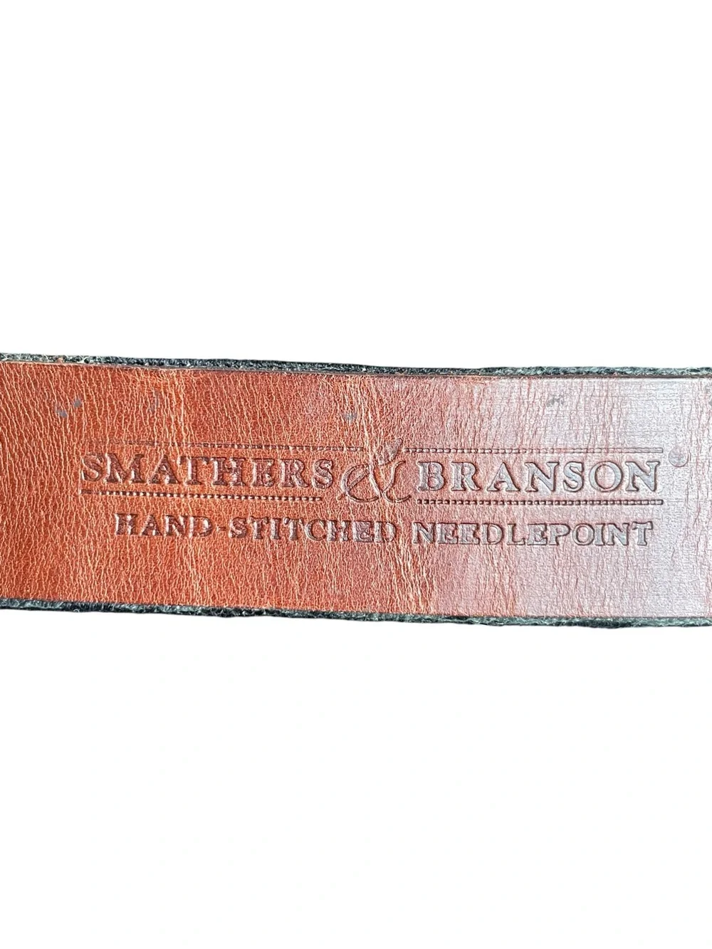 Smather’s & Branson Sz 36 Hand Stitched Needlepoint Belt Black CAROLINA PANTHERS